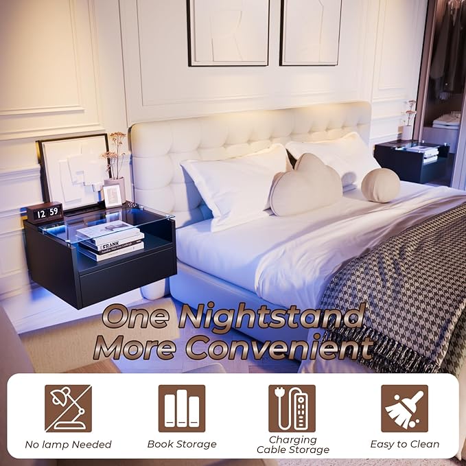Black Floating Nightstand Set of 2 - Image 4