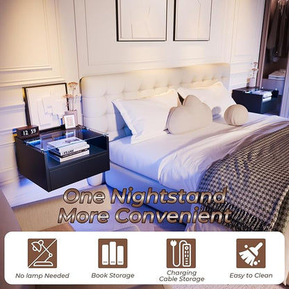 Black Floating Nightstand Set of 2 - Image 4