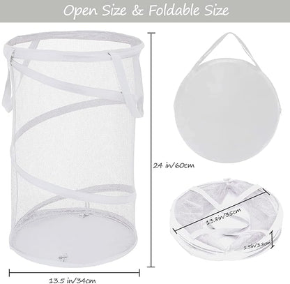 BATTOO 2 Pack White Large Collapsible Laundry Basket Foldable Mesh Pop Up Hamper - Image 2