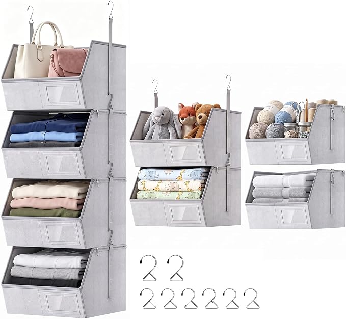 4-Tier Hanging Closet Organizer, Detachable Hanging Storage Shelves by Unknown