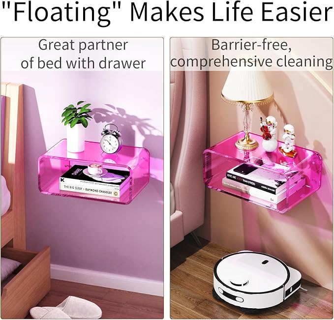 Acrylic Floating Nightstand, Bedside Table, Nightstand Shelf Wall Mounted - Image 8