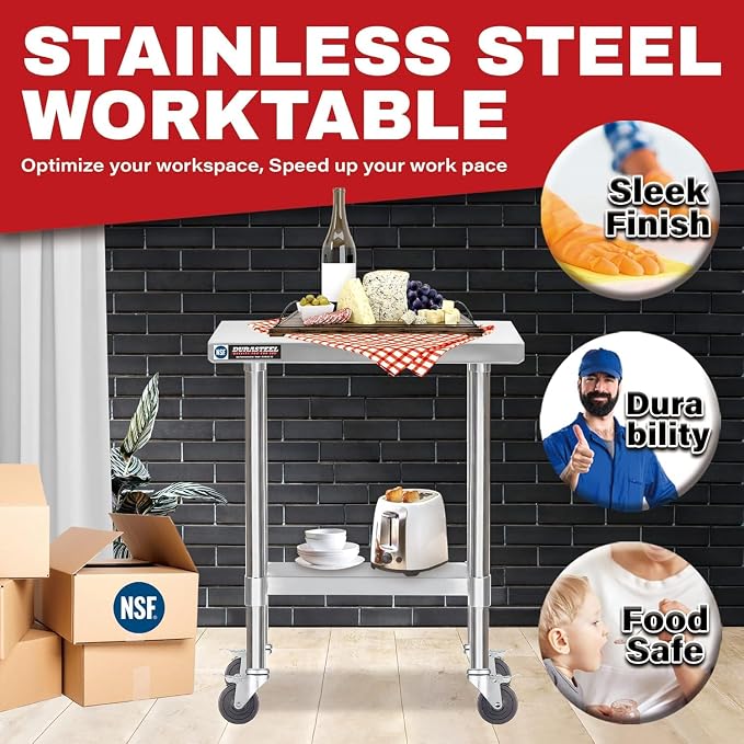 DuraSteel 30x12 NSF Stainless Steel Cart Work Table - Image 3