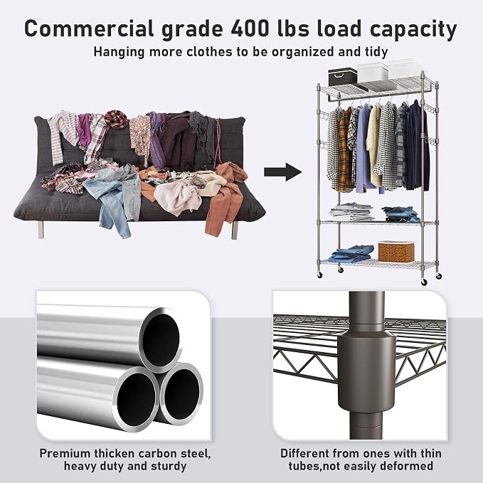 Heavy Duty Clothes Rack, Adjustable Rolling Garment Rack - Image 3