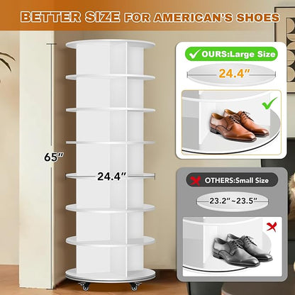 7 Tier Rotating Shoe Rack with 4 Universal Wheels, 360° Revolving Free Standing - Image 2