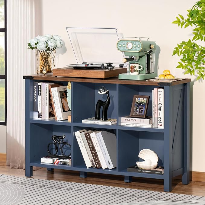 6 Cube Bookcase, Farmhouse Wood Low Storage Organizer Book Shelf, Hallway Book by Joaxswe