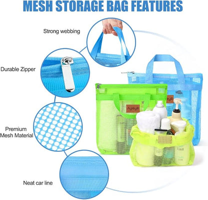 3 Pcs Portable Mesh Shower Caddy Tote, Quick Dry Tote Bag Mesh Beach Bags - Image 3
