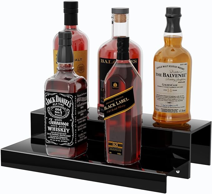 JUESHA 2 Tier Liquor Bottle Display Shelf, Step Alcohol Bottle Organizer by Unknown