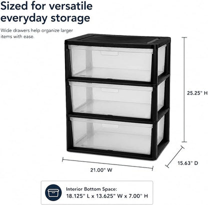 Wide 3 Drawer Plastic Storage Tower Clear Chest Organizer | Clear Removable - Image 2