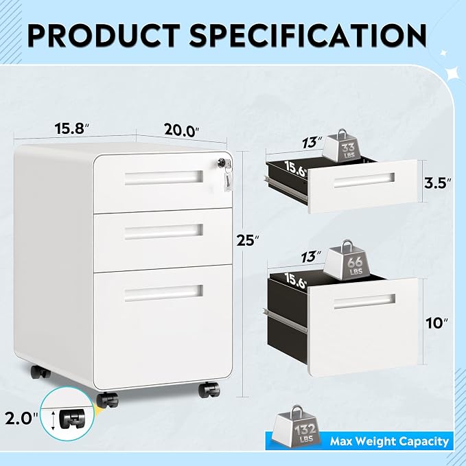 DEVAISE 3-Drawer Metal File Cabinet - Image 3