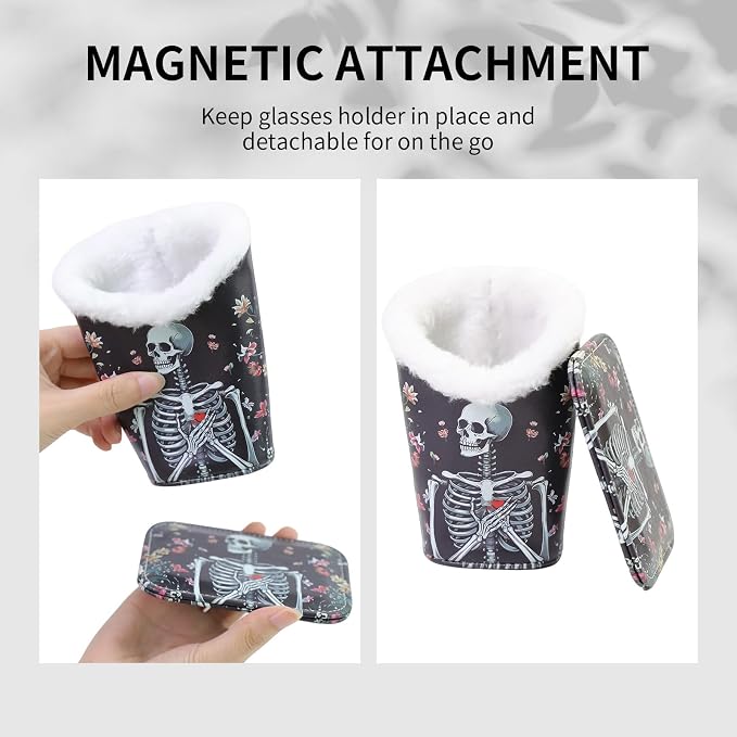 Plush Lined Eyeglasses Holder, Cute Magnetic PU Leather Glasses Stand Case - Image 3