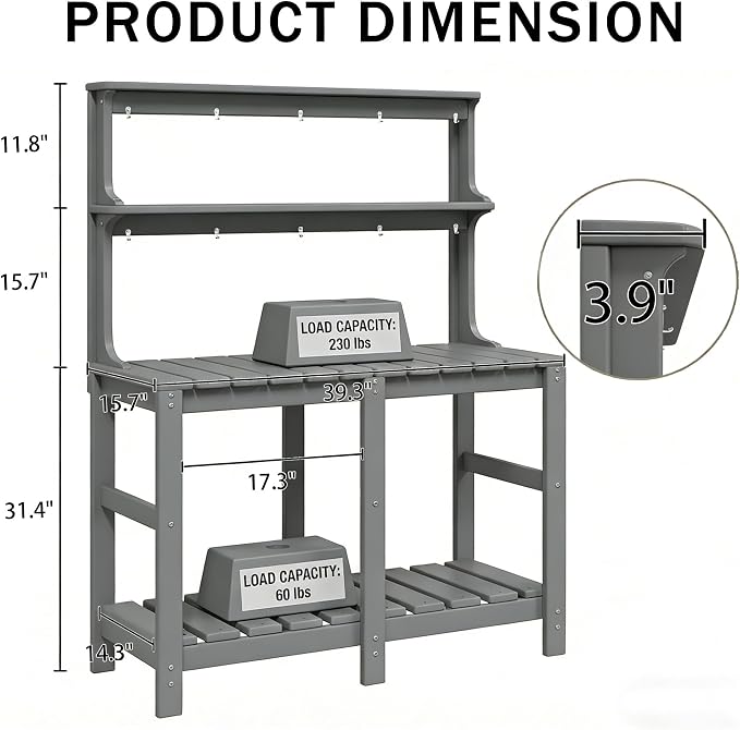 Outdoor Potting Bench with 3 Tier, All-Weather Patio Potting Table with Tool - Image 5