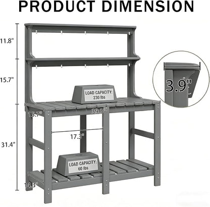 Outdoor Potting Bench with 3 Tier, All-Weather Patio Potting Table with Tool - Image 5