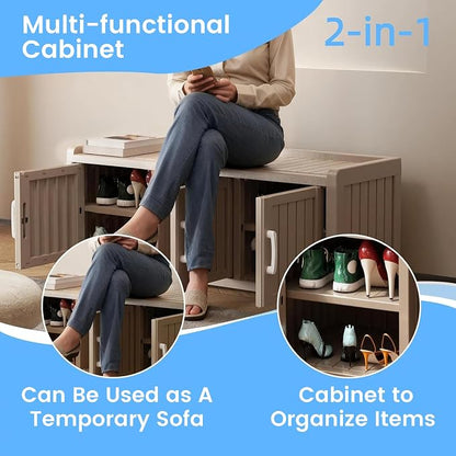 3 Doors Shoe Bench, Waterproof & UV-Resistant, Resin Shoe Cabinet Indoor & - Image 4
