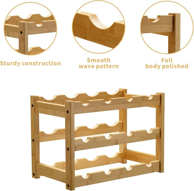 VASMIA Bamboo Wine Rack, Sturdy and Durable Wine Storage Cabinet Shelf - Image 4