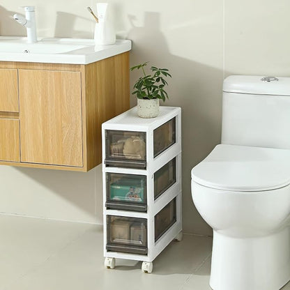 Plastic 3 Drawer Storage Organizer, Narrow Plastic Storage Drawers by SunamonOfficial