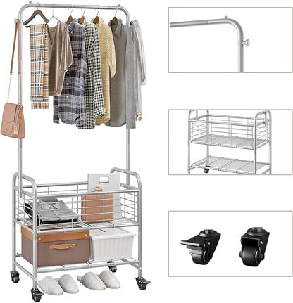 SUOERNUO Laundry Cart with Hanging Rack Rolling Laundry Hamper Sorter with - Image 6