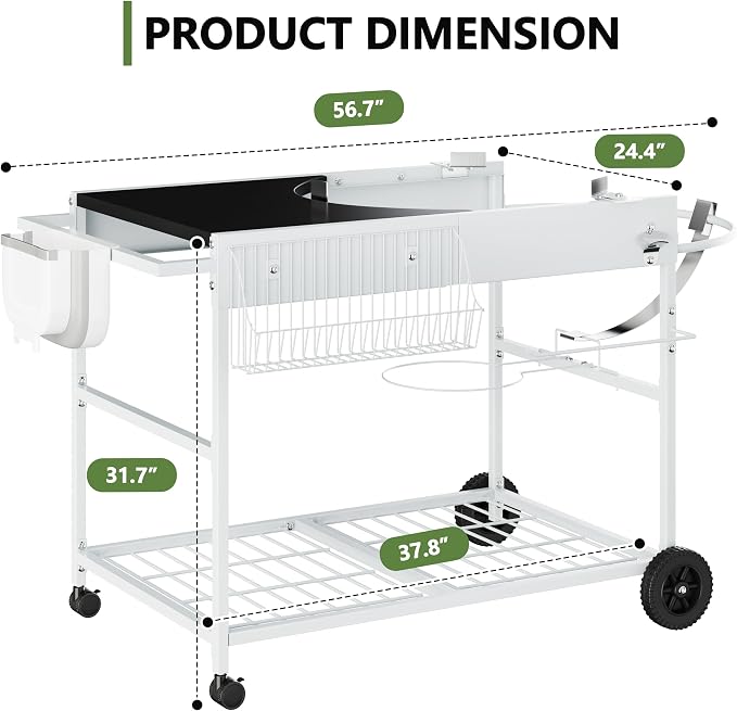 Shintenchi Grill Table for Weber 22" & 18" Original Kettle, Outdor Grill Cart - Image 3