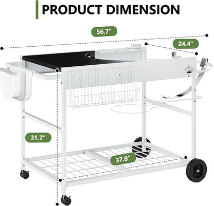 Shintenchi Grill Table for Weber 22" & 18" Original Kettle, Outdor Grill Cart - Image 3