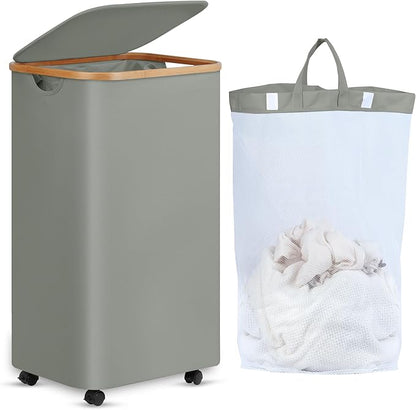 efluky Laundry Basket with Wheels, Tall Rolling Laundry Hamper with Lid and by efluky