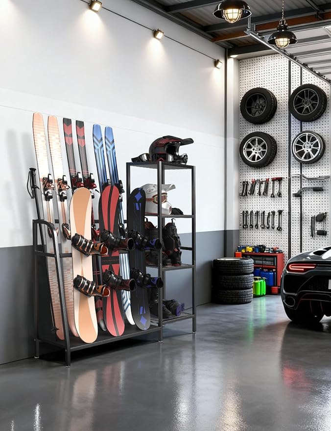 sogiv 4-Tier Freestanding Snowboard Rack, Ski Storage Rack, Ski Holders - Image 3