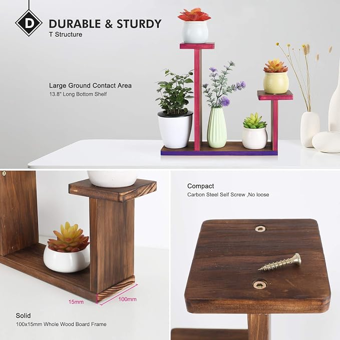 Wood Desktop Plant Stand Indoor Small Windowsill Flower Shelf Tabletop Plant - Image 6