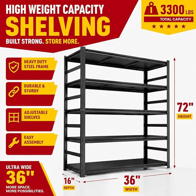 Garage Shelving, 3300 LBS Storage Shelves - Image 2