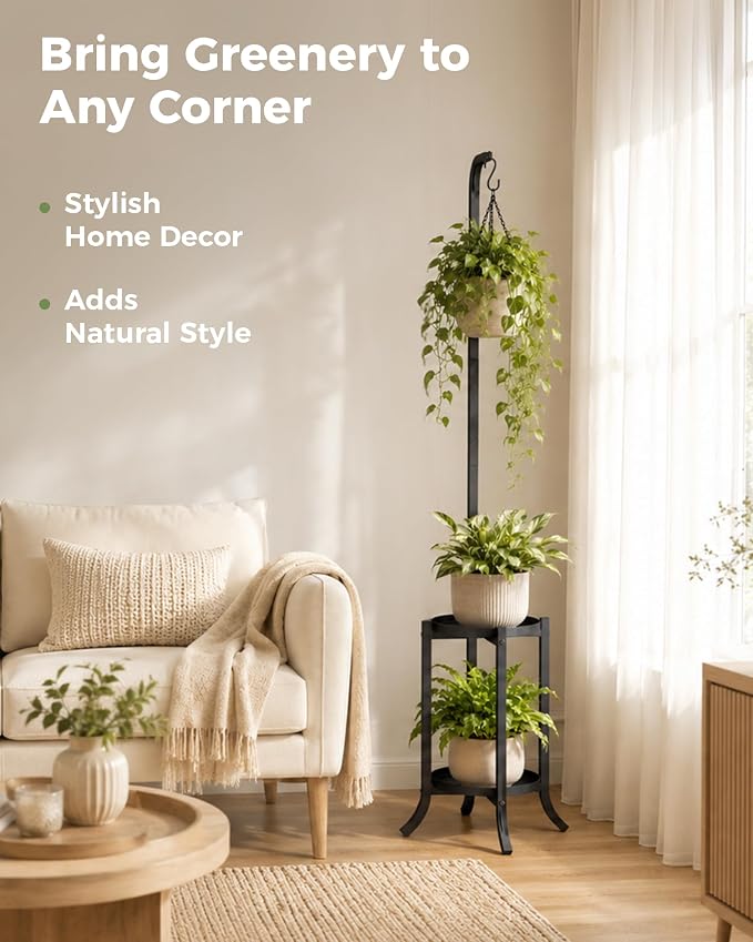 Bamworld Hanging Plant Stand Indoor Corner Tall Plant Shelf Outdoor - Image 6