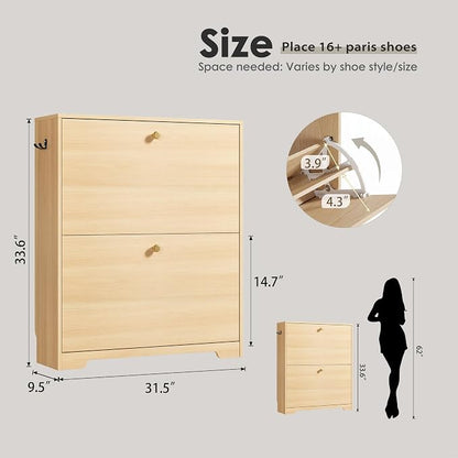Nicetree Shoe Cabinet with 2 Flip Drawers, Narrow Shoe Organizer Cabinet - Image 2