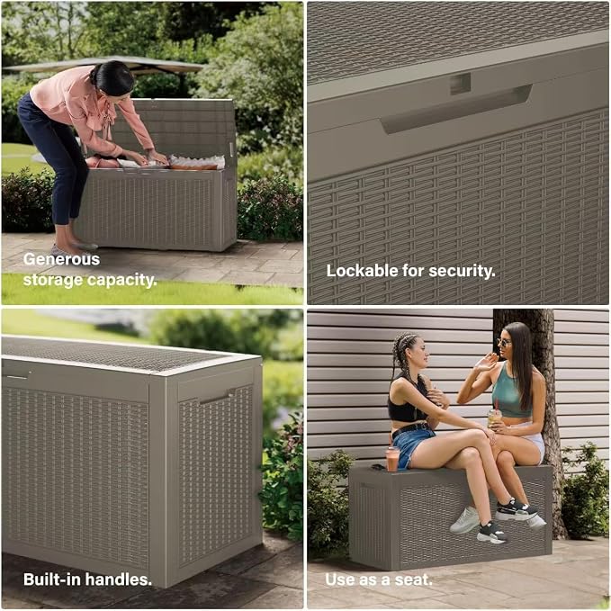 100 Gallon Deck Box, Resin Outdoor Indoor Waterproof Storage Box, Lockable - Image 3
