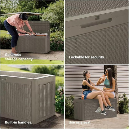 100 Gallon Deck Box, Resin Outdoor Indoor Waterproof Storage Box, Lockable - Image 3