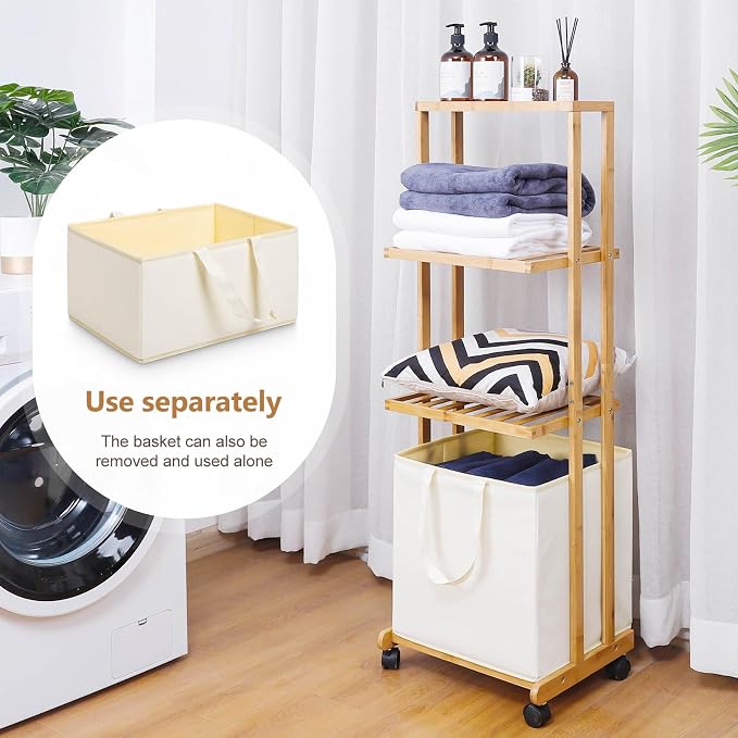 Homde Laundry Basket 3 Tier Bamboo Storage Shelf - Image 7