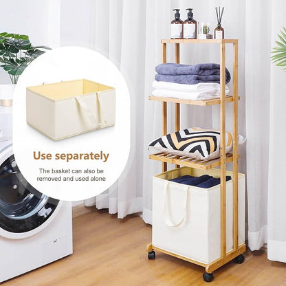 Homde Laundry Basket 3 Tier Bamboo Storage Shelf - Image 7