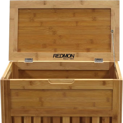 Redmon Bamboo Top Load Full Size Clothes Hamper, Side Handles, Double Hinged - Image 8