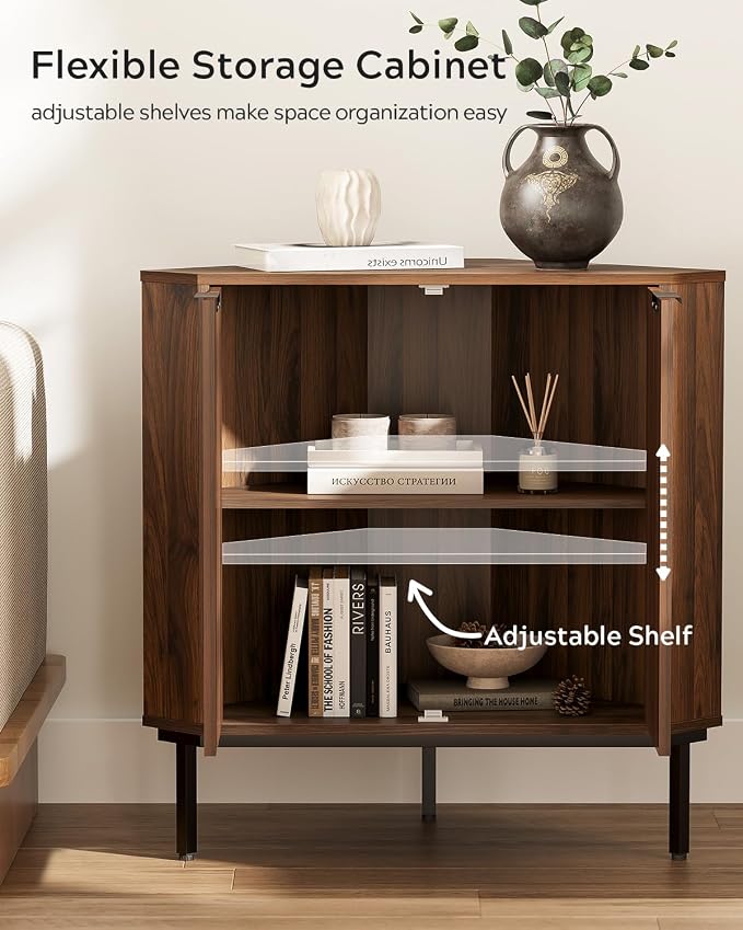 Fluted Corner Cabinet, Modern Small Corner Floor Cabinet - Image 3