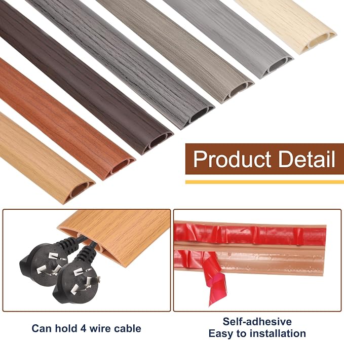 HARFINGTON 4ft Cord Cover Floor W0.6 x H0.33 Inner Channel PVC Hide Extension - Image 4