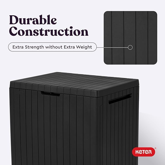 Keter City 30 Gallon Resin Outdoor Storage Box and Patio Furniture Side Table - Image 7