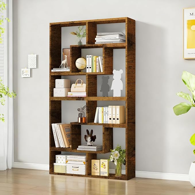 Expandable Bookcase with Adjustable Width, Wooden Room Divider Bookshelf by Unknown