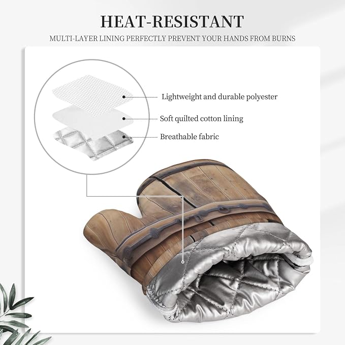 Rustic Antique Wooden Door Print Oven Mitts Set of 2, Heat Resistant Silicone - Image 5
