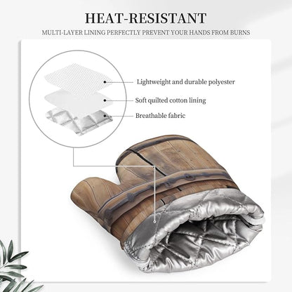 Rustic Antique Wooden Door Print Oven Mitts Set of 2, Heat Resistant Silicone - Image 5