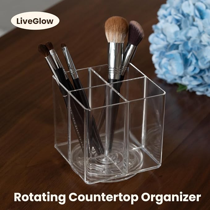 Clear Makeup Brush Holder, Acrylic Rotating 360°Makeup Brush Organizer - Image 3