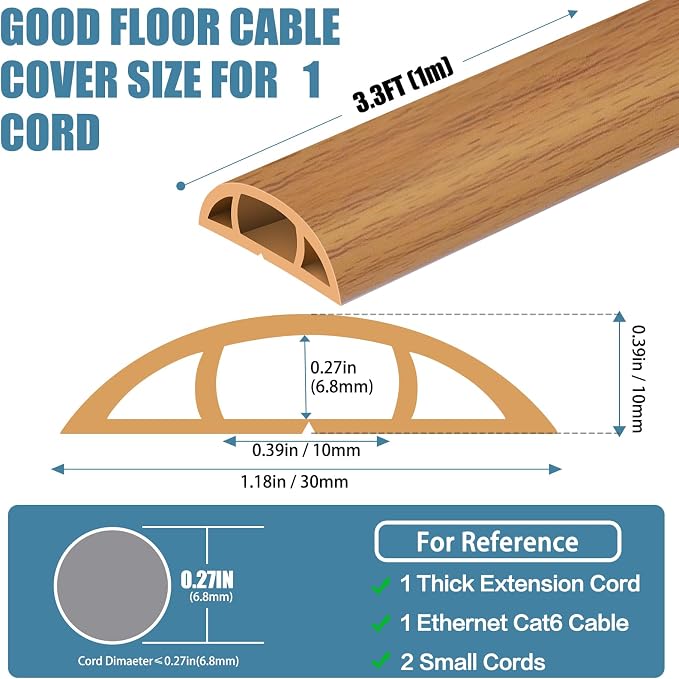 Floor Cord Covers for Wires 3.3FT Cable Hider Wire Cover Self Adhesive Cord - Image 2