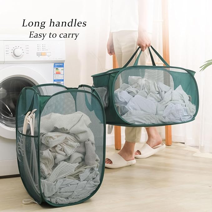 Upgraded Extra Large Mesh Pop Up Laundry Hamper 2 Pack, 100L Foldable Laundry - Image 7