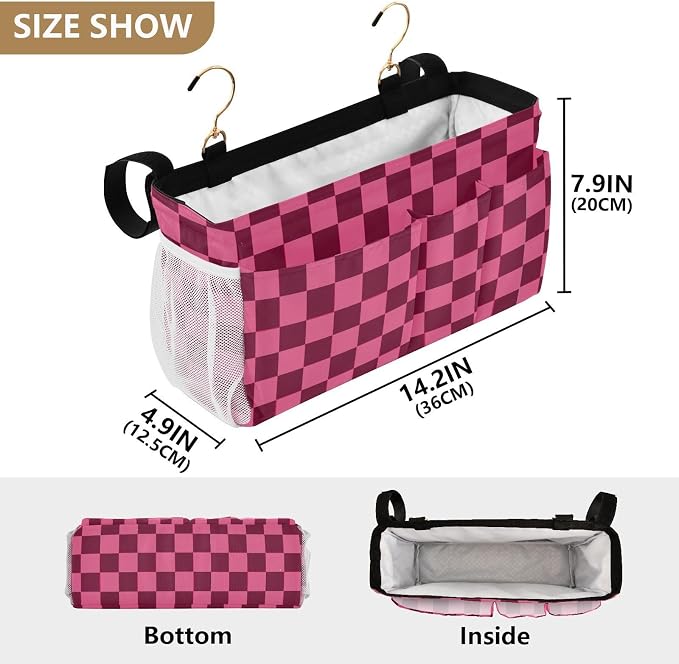 Checkered Hot Pink Bedside Caddy - Image 4