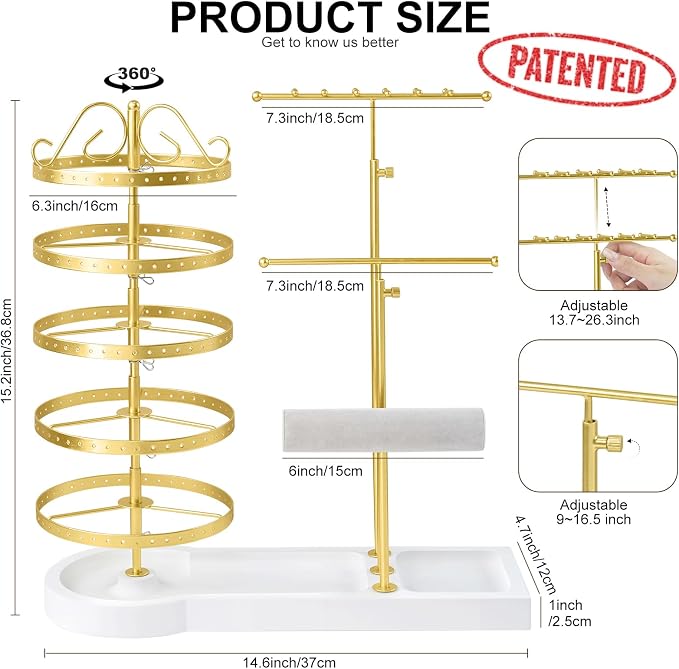 Jewelry Organizer Stand, Metal Rotating Earring Holder Organizer - Image 2