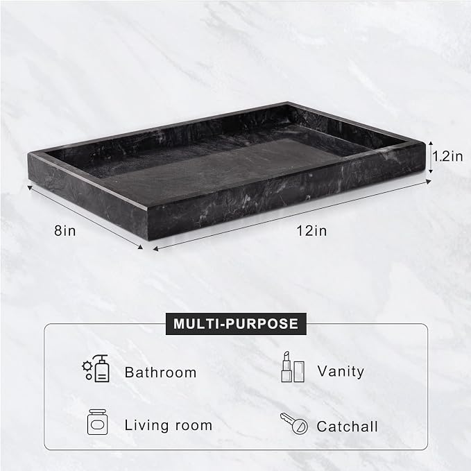 Marble Bathroom Tray for Countertop & Home Decor, Natural Decorative Marble - Image 3