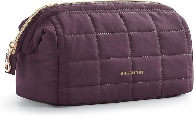 BAGSMART Puffy Padded Travel Makeup Bag, Wide-open Toiletry Bag, Burgundy Red by BAGSMART