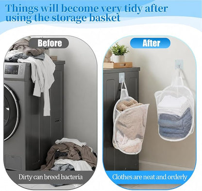 2 Pack Foldable Mesh Hanging Laundry Hamper, Space-Saving Wall Mounted Dirty - Image 5