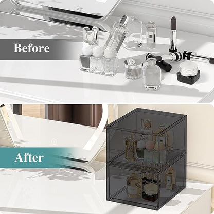 3 Pack Stackable Acrylic Makeup Organizer, Smoke Black Storage Drawers | Clear - Image 5