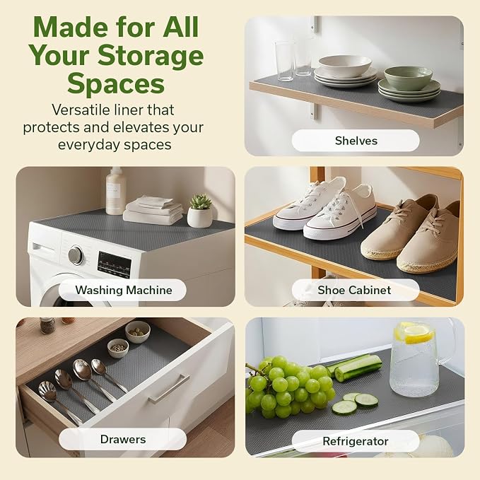 EVALAND Shelf Liners for Kitchen Cabinets Non-Adhesive 12" x 33 FT Grey Drawer - Image 3