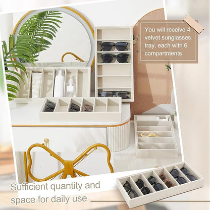 4 Pcs Velvet Sunglasses Organizer Tray 6 Grid Sunglass Organizer Velvet Tray - Image 3